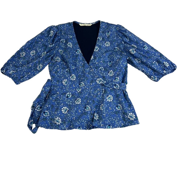 Wayward Fancies eShakti Custom Mini Dress Womens Small Floral Blue Wrap Belted - Picture 1 of 7